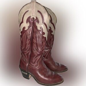 Laredo Burgundy Red Gray  Embroidered Leather Cowgirl Western Boots 6.5